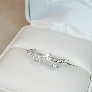 Sterling Silver and Clear Cubic Zirconia Leaf Ring